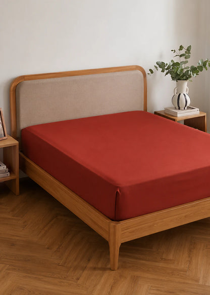 %100 Pamuk Saten Supreme Çift Kişilik Lastikli Çarşaf Kiremit (160x200x35 cm)