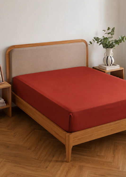 %100 Pamuk Saten Supreme Çift Kişilik Lastikli Çarşaf Kiremit (160x200x35 cm)