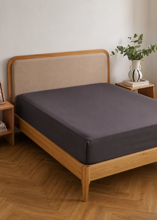 %100 Pamuk Saten Supreme Çift Kişilik Lastikli Çarşaf Antrasit (160x200x35 cm)