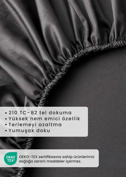 %100 Pamuk Saten Supreme Çift Kişilik Lastikli Çarşaf Antrasit (160x200x35 cm)