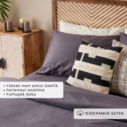 %100 Pamuk Saten Supreme Basic Çift Kişilik Nevresim Seti Antrasit (200x220 cm)