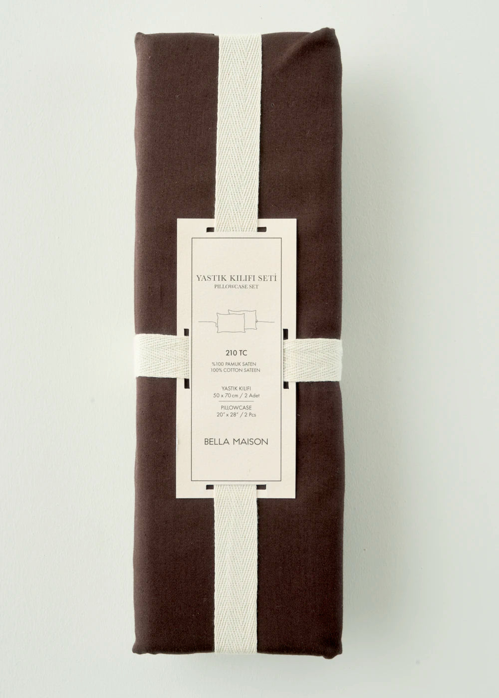 %100 Pamuk Saten Supreme 2'li Yastık Kılıfı Vizon (50x70 cm) - KAHVERENGİ - 50x70 cm - 2