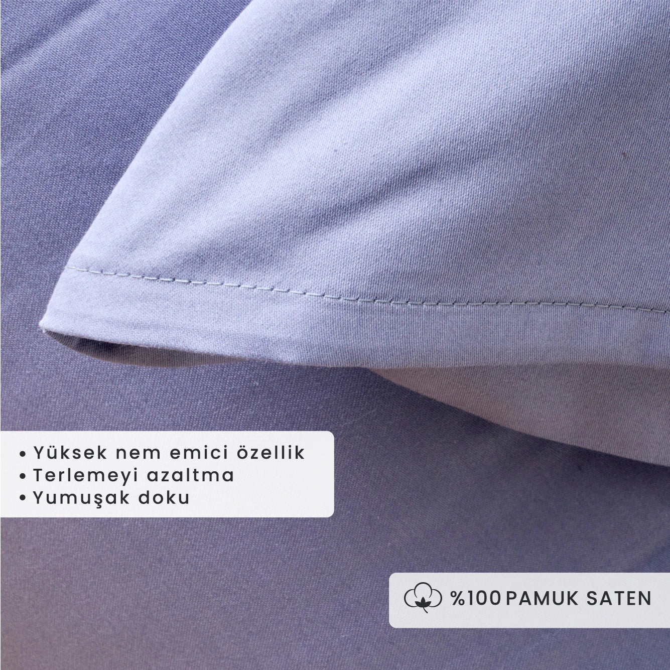 %100 Pamuk Saten Supreme 2'li Yastık Kılıfı Vizon (50x70 cm) - MAVİ - 50x70 cm - 2