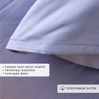%100 Pamuk Saten Supreme 2'li Yastık Kılıfı Vizon (50x70 cm) - MAVİ - 50x70 cm - 2