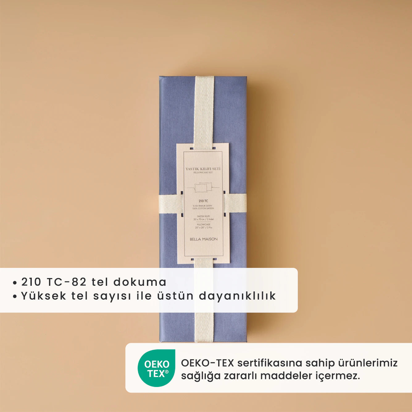%100 Pamuk Saten Supreme 2'li Yastık Kılıfı Vizon (50x70 cm) - MAVİ - 50x70 cm - 3