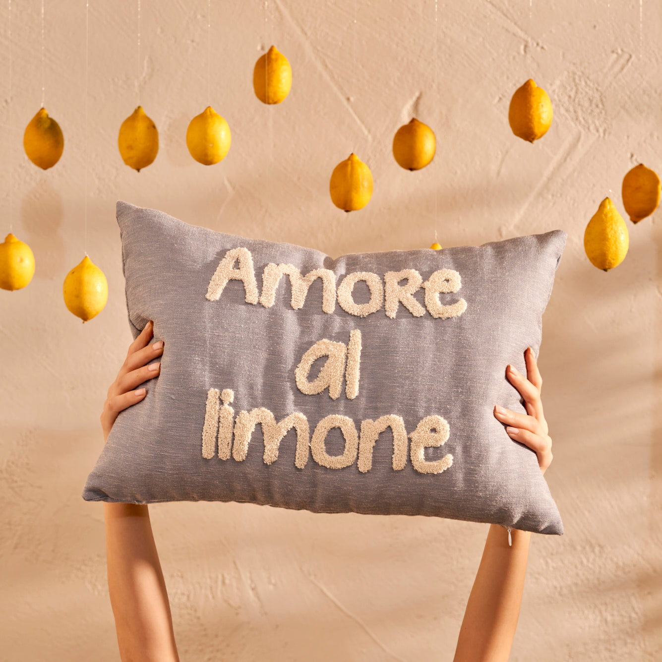 Pamuklu Lemoncello Kırlent Kılıfı Mavi (35x50 cm) - 4