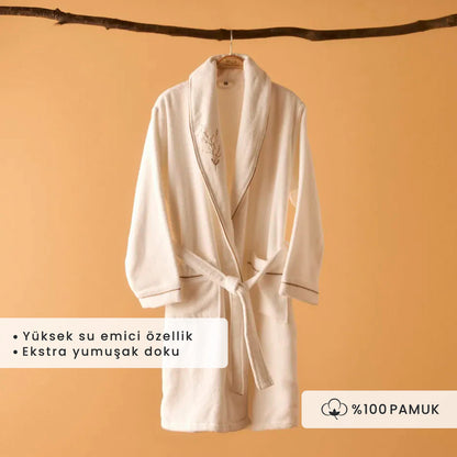 %100 Pamuk Exclusive Aile Bornoz Seti Beyaz (S/M)
