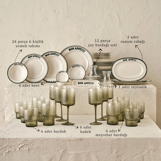 Bon Appetit-Bubble 62 Parça Sofra Seti Siyah