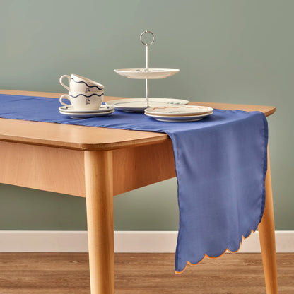 Marine Pamuklu Scallop Kenar Runner Mavi (50x150 cm)
