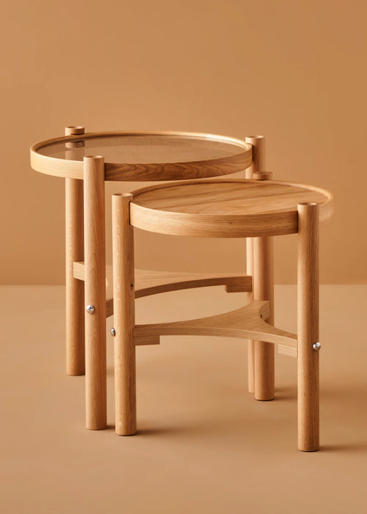 Bloom Camlı Zigon Sehpa Meşe (50x60-45x54 cm)