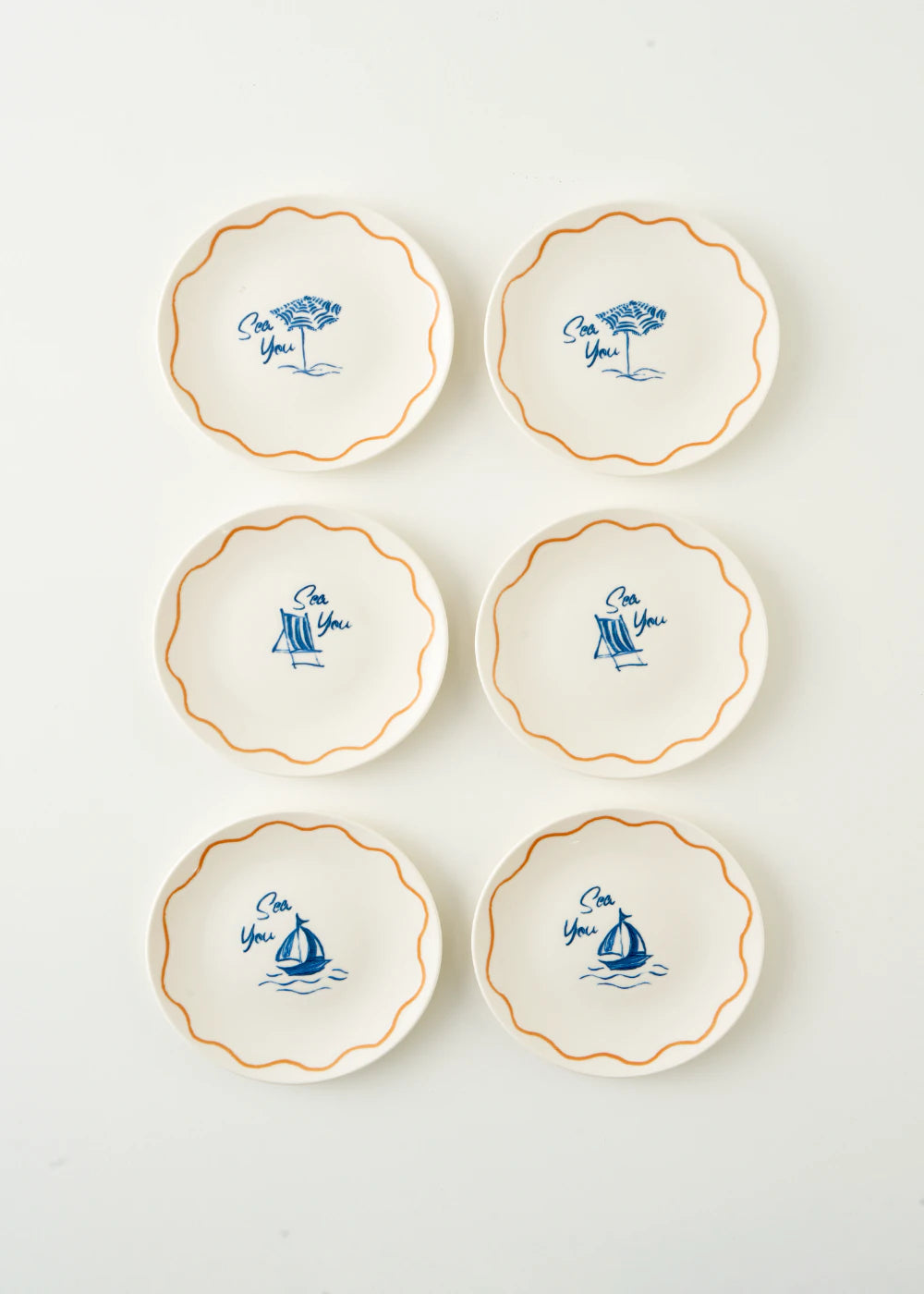 Marine Porselen 6'lı Pasta Tabağı Seti Mavi (19 cm)