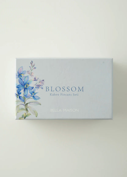 Blossom Porselen 2'li Kahve Fincanı Seti Bej (90 cc) - MAVİ - 90 cc - 5