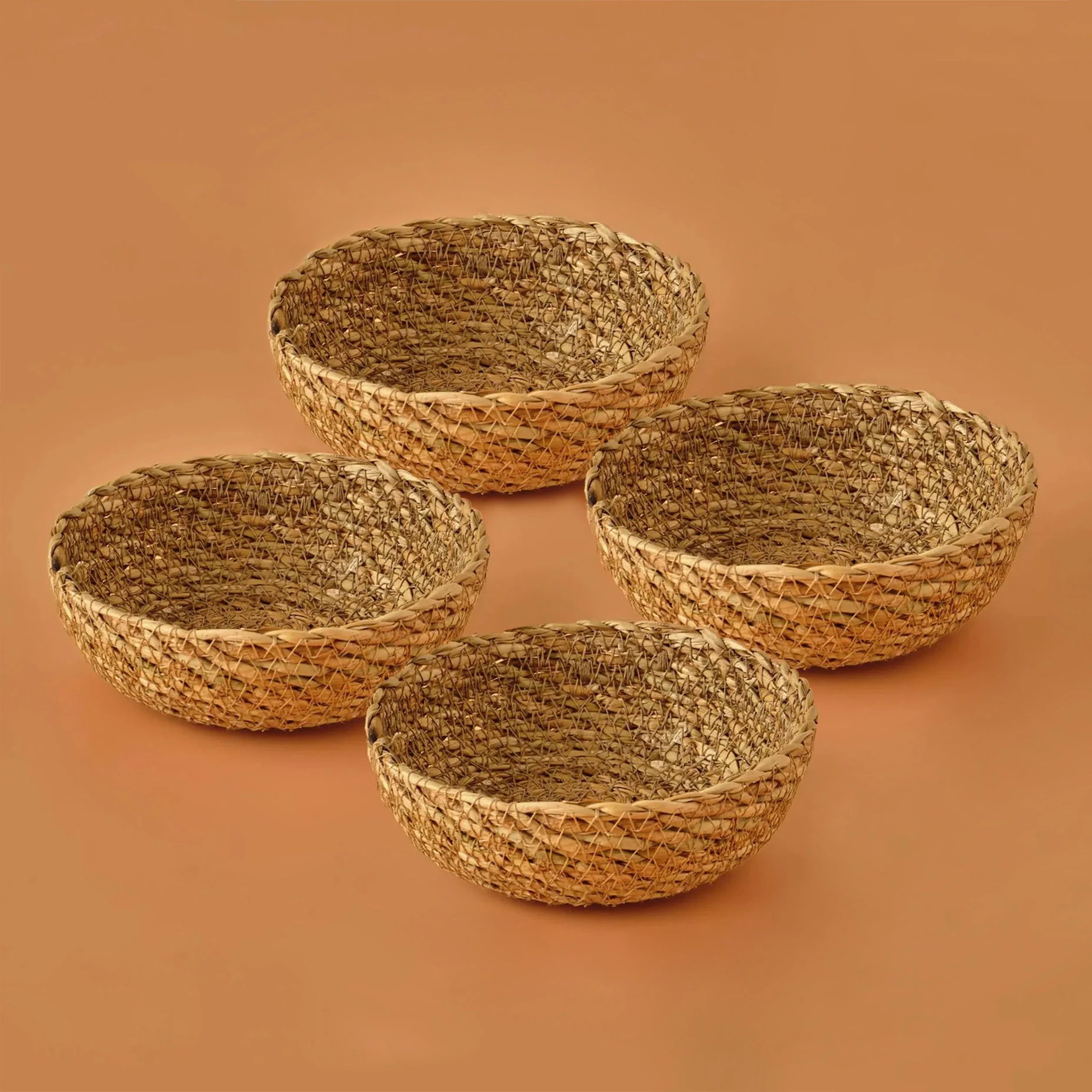 Carmen 4'lü Hasır Sepet Naturel (15x4 cm)