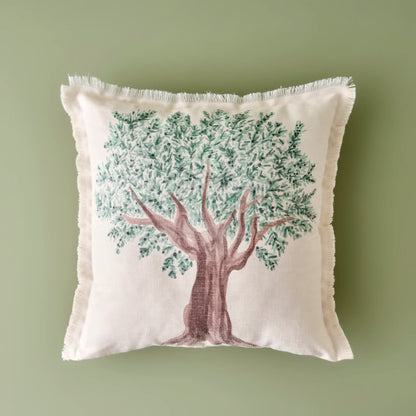 Olive Tree Baskılı Kırlent Kılıfı Bej (45x45 cm)