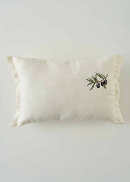 Olive Nakışlı Kırlent Kılıfı Bej (35x50 cm)