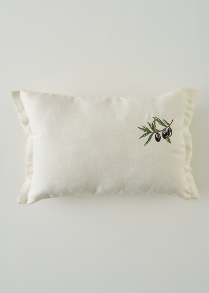 Olive Nakışlı Kırlent Kılıfı Bej (35x50 cm)