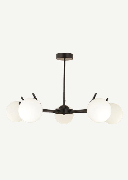 Brody 5'li Beyaz Camlı Avize Siyah (80x41 cm)