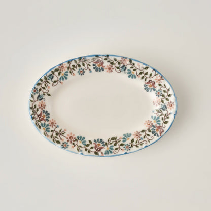 Vintage Porselen Bordürlü Kayık Tabak (20 cm)