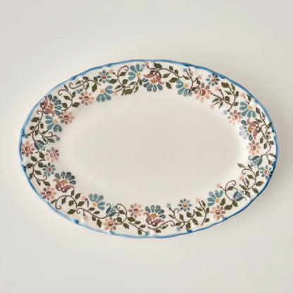 Vintage Porselen Bordürlü Kayık Tabak (30 cm)
