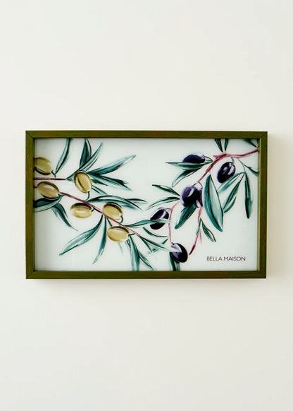 Olive Dekoratif Cam Tepsi Yeşil (22x37 cm)