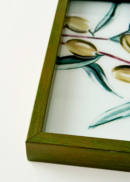 Olive Dekoratif Cam Tepsi Yeşil (22x37 cm)