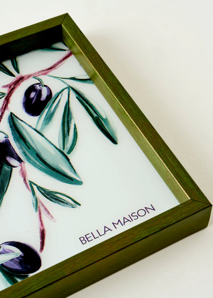 Olive Dekoratif Cam Tepsi Yeşil (22x37 cm)