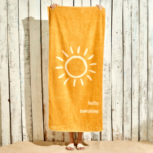 %100 Pamuk Hello Sunshine  Plaj Havlusu Hardal (90x150 cm)