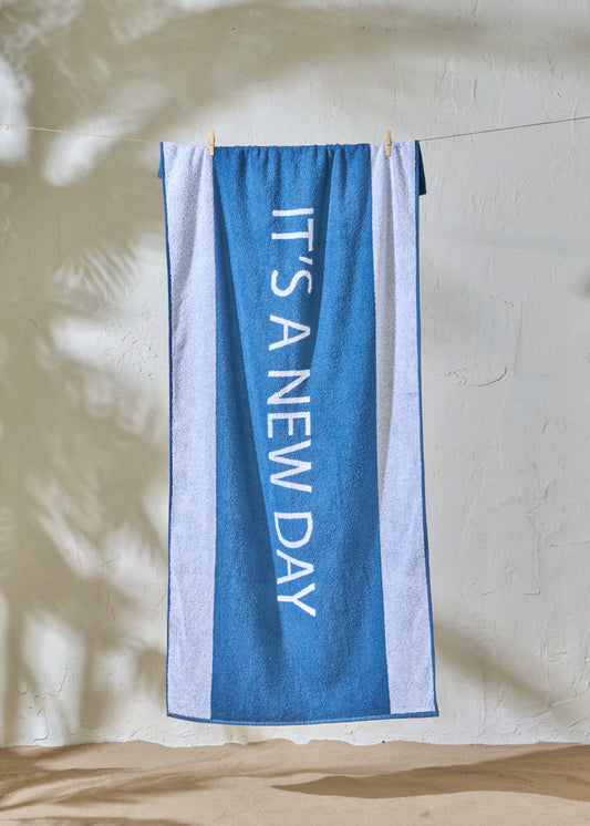 %100 Pamuk It's a New Day Plaj Havlusu Lacivert (90x150 cm)