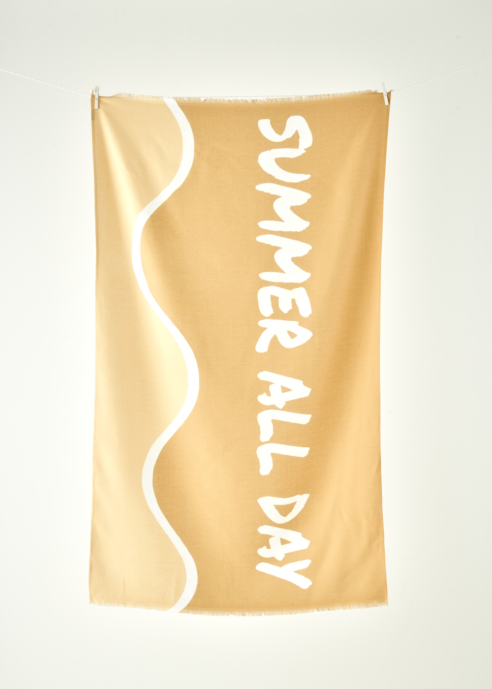 %100 Pamuk Summer All Day Baskılı Plaj Havlusu Hardal (90x150 cm)