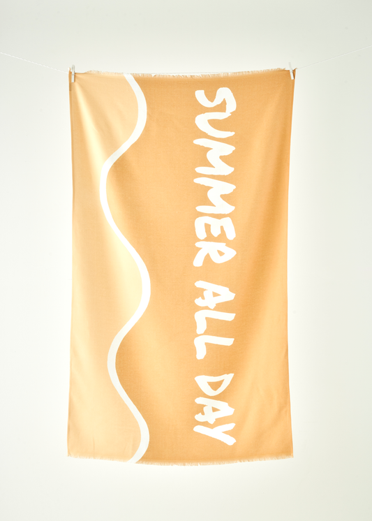 %100 Pamuk Summer All Day Baskılı Plaj Havlusu Hardal (90x150 cm)