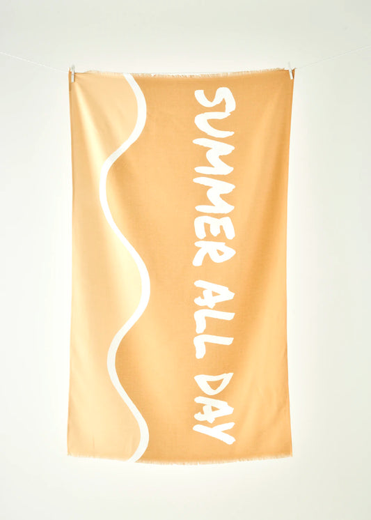 %100 Pamuk Summer All Day Baskılı Plaj Havlusu Hardal (90x150 cm)
