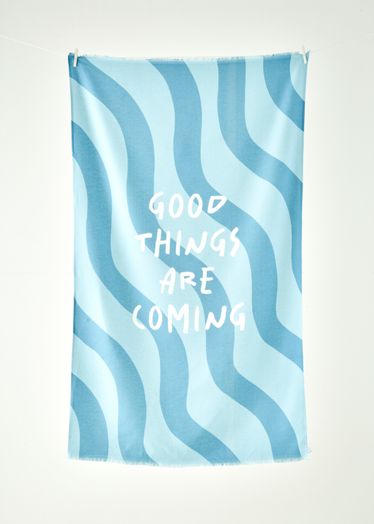 %100 Pamuk Good Things Are Coming Baskılı Plaj Havlusu Mint (90x150 cm)