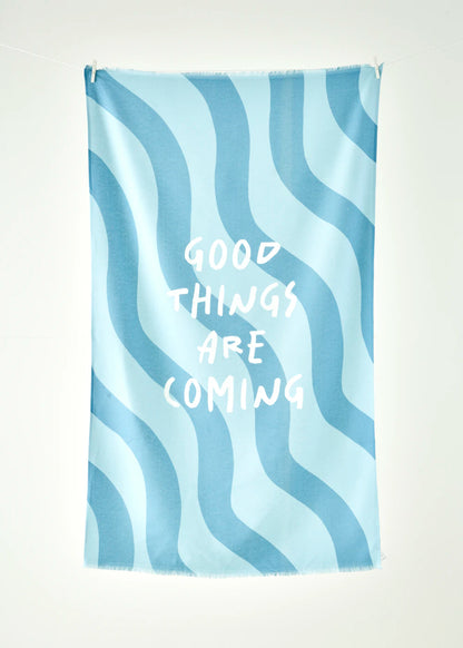 %100 Pamuk Good Things Are Coming Baskılı Plaj Havlusu Mint (90x150 cm)