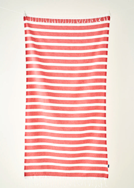 %100 Pamuk Lua Çizgili Peştamal Kırmızı (95x180 cm)