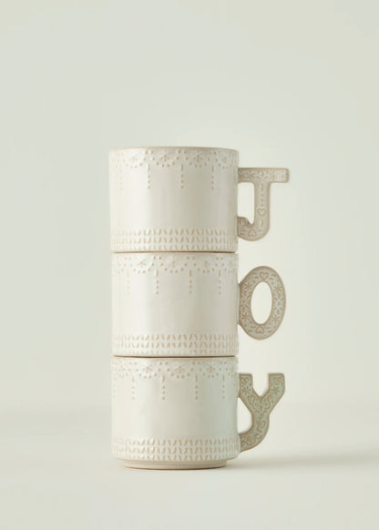 Joy Stoneware Yılbaşı 3'lü Kupa Seti Krem (390 cc)
