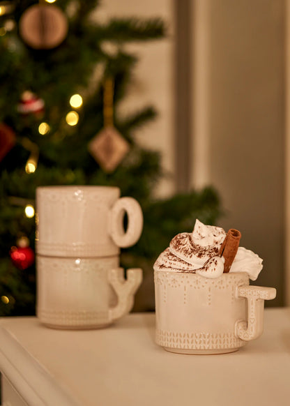 Joy Stoneware Yılbaşı 3'lü Kupa Seti Krem (390 cc)