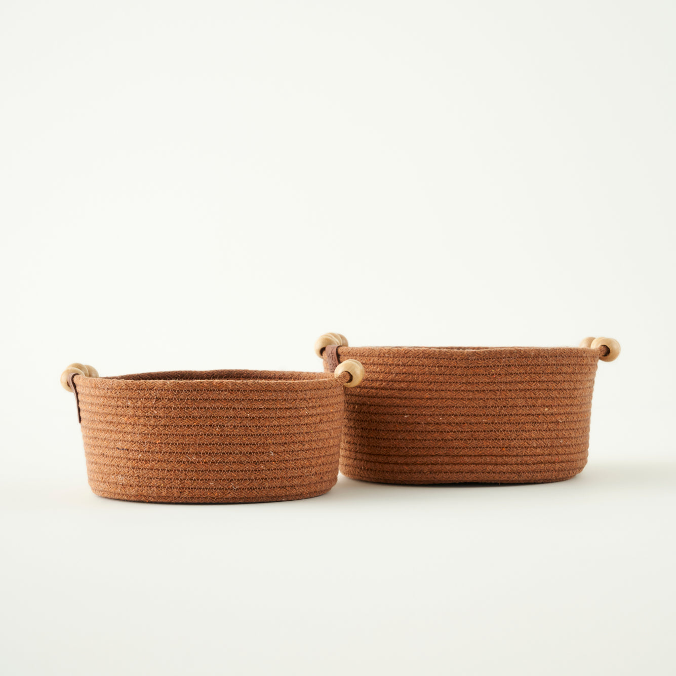 %100 Pamuk Linoa Boncuk Kulplu Sepet Kahverengi (21x21x10 cm) - 4