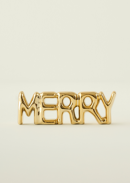 Merry Yılbaşı Dekoratif Obje Gold (18x2x6 cm)