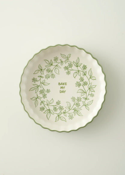 Floral Stoneware Fırın Kabı Beyaz (26x5 cm)