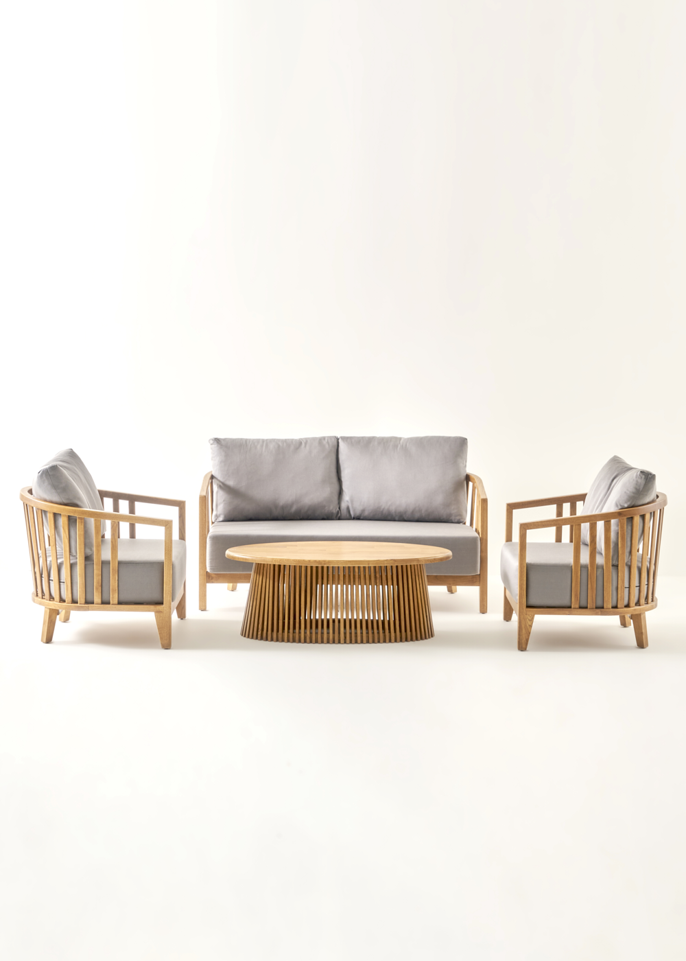 Melia 2 Parça Doğal Ahşap Bahçe Mobilyası Oturma Grubu - 4'lü Set - NATUREL - 4