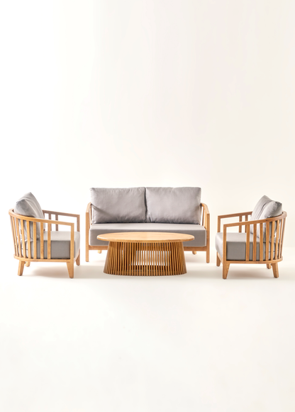 Melia 2 Parça Doğal Ahşap Bahçe Mobilyası Oturma Grubu - 4'lü Set - NATUREL - 4