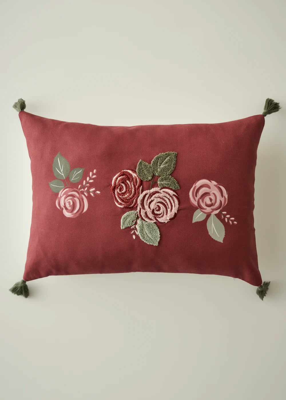 Rose Nakışlı Kırlent Kılıfı Mürdüm (35x50 cm)