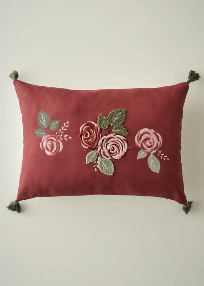 Rose Nakışlı Kırlent Kılıfı Mürdüm (35x50 cm)