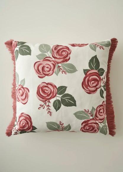 Rose Baskılı Kırlent Kılıfı Krem (43x43 cm)