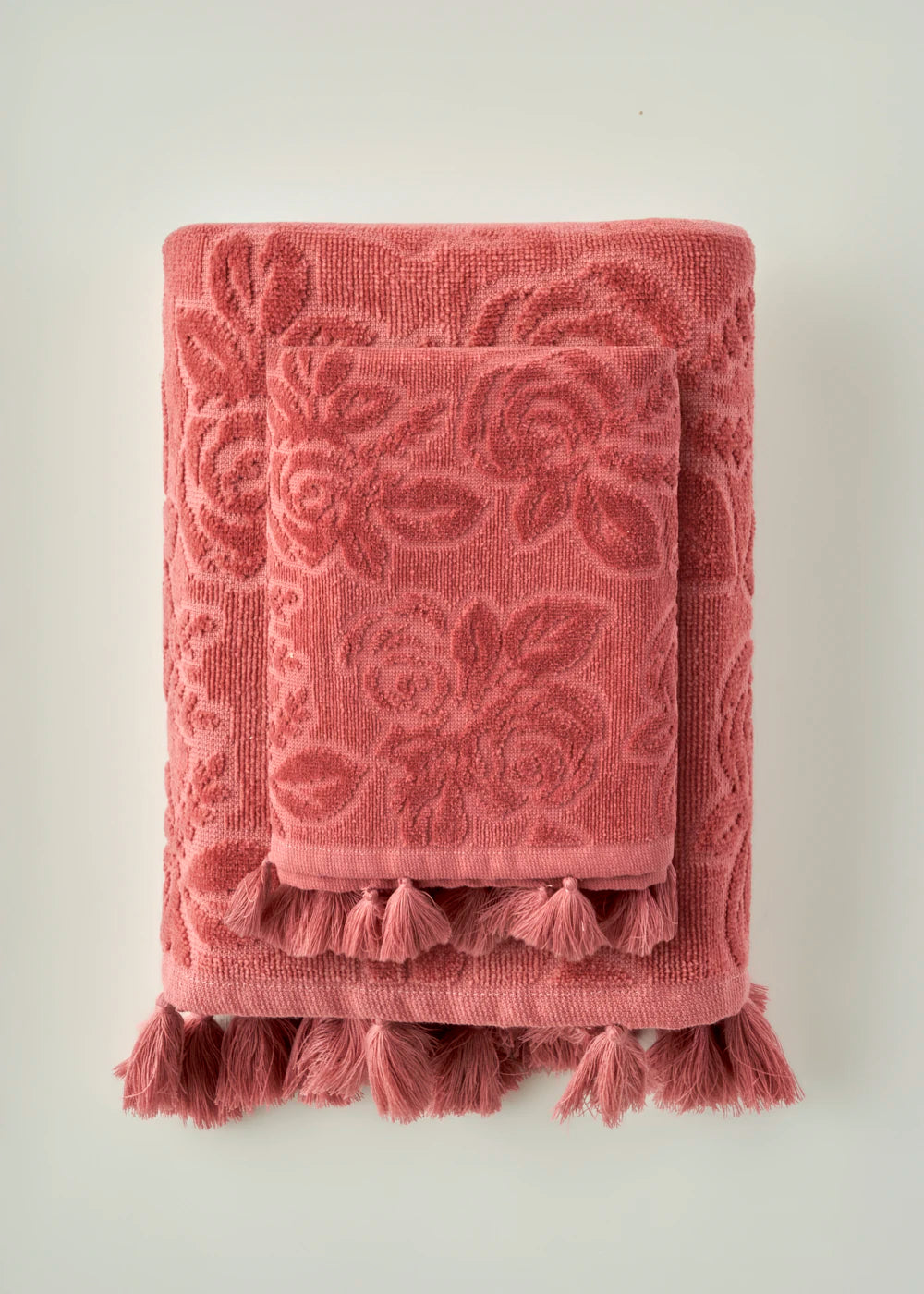%100 Pamuk Rose Jakarlı El Havlusu Mürdüm (30x50 cm) - 3