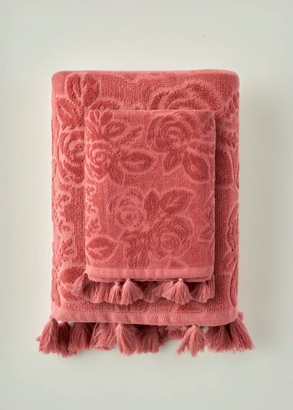 %100 Pamuk Rose Jakarlı El Havlusu Mürdüm (30x50 cm)