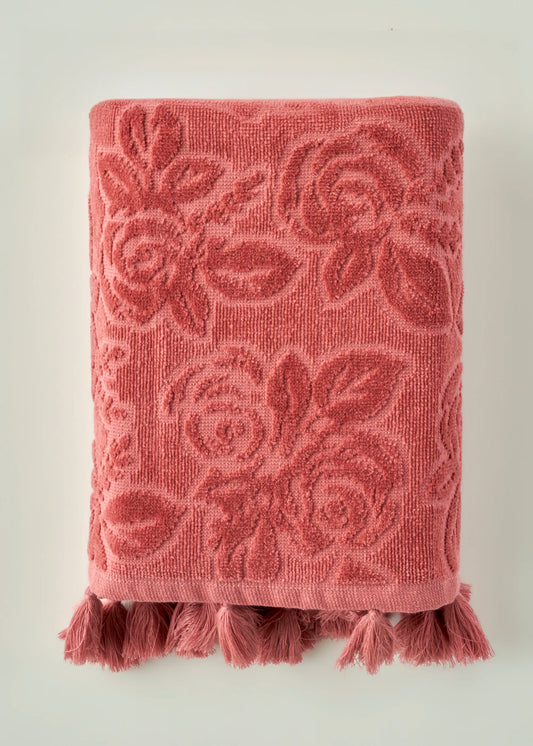 %100 Pamuk Rose Jakarlı Yüz Havlusu Mürdüm (50x90 cm)