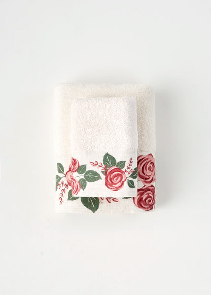 %100 Pamuk Rose Baskılı El Havlusu Krem (30x50 cm) - 4