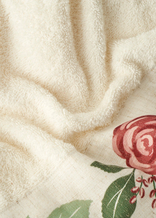 %100 Pamuk Rose Baskılı Yüz Havlusu Krem (50x90 cm)