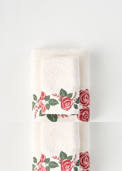 %100 Pamuk Rose Baskılı El Havlusu Krem (30x50 cm) - 50x90 cm - KREM 1 - 4